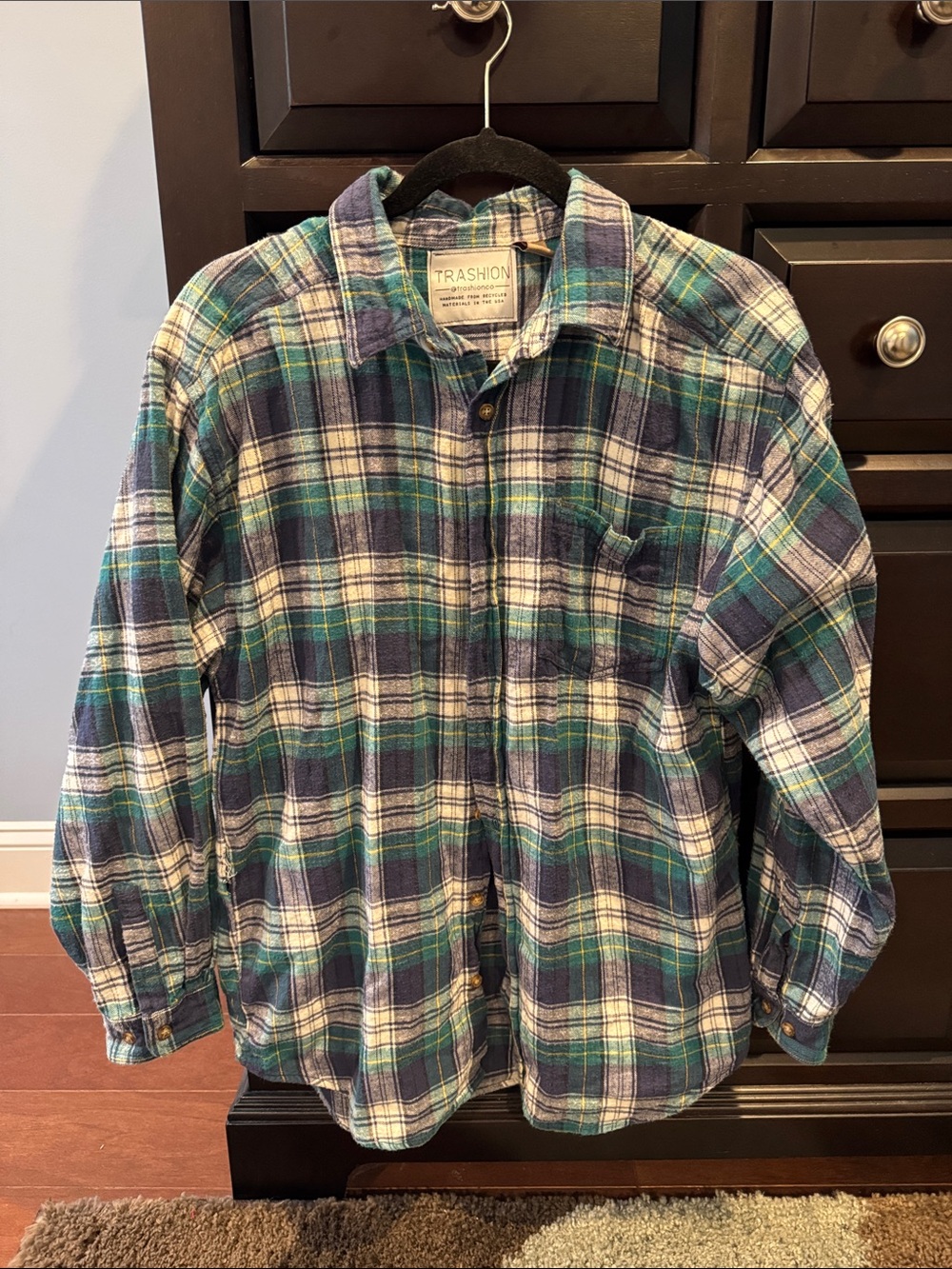 Men's Blue & Green Plaid Flannel Shirt Rick & Morty XL